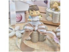 Bomboniera Battesimo e Comunione Scatolina Nuvola dei Sogni con Angioletto e Nastro Tortora