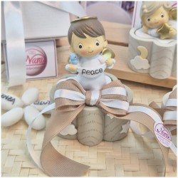 Bomboniera Battesimo e Comunione Scatolina Nuvola dei Sogni con Angioletto e Nastro Tortora