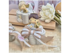 Bomboniera Battesimo e Comunione Scatolina Nuvola dei Sogni con Angioletto e Nastro Tortora