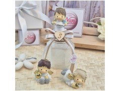 Bomboniera Battesimo e Comunione Barattolo Vetro con Angioletto "Messaggero" e Tappo Sughero