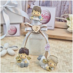 Bomboniera Battesimo e Comunione Barattolo Vetro con Angioletto "Messaggero" e Tappo Sughero