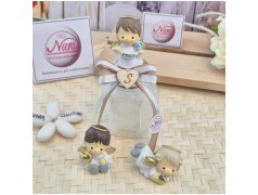 Bomboniera Battesimo e Comunione Barattolo Vetro con Angioletto "Messaggero" e Tappo Sughero