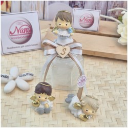 Bomboniera Battesimo e Comunione Barattolo Vetro con Angioletto "Messaggero" e Tappo Sughero