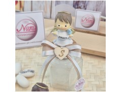 Bomboniera Battesimo e Comunione Barattolo Vetro con Angioletto "Messaggero" e Tappo Sughero