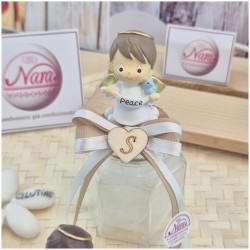 Bomboniera Battesimo e Comunione Barattolo Vetro con Angioletto "Messaggero" e Tappo Sughero