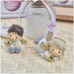 Bomboniera Battesimo e Comunione Barattolo Vetro con Angioletto "Messaggero" e Tappo Sughero