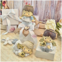 Bomboniera Battesimo e Comunione Angioletto Messaggero Grande su Scatola Cube Trasparente