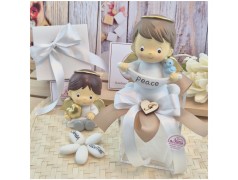 Bomboniera Battesimo e Comunione Angioletto Messaggero Grande su Scatola Cube Trasparente