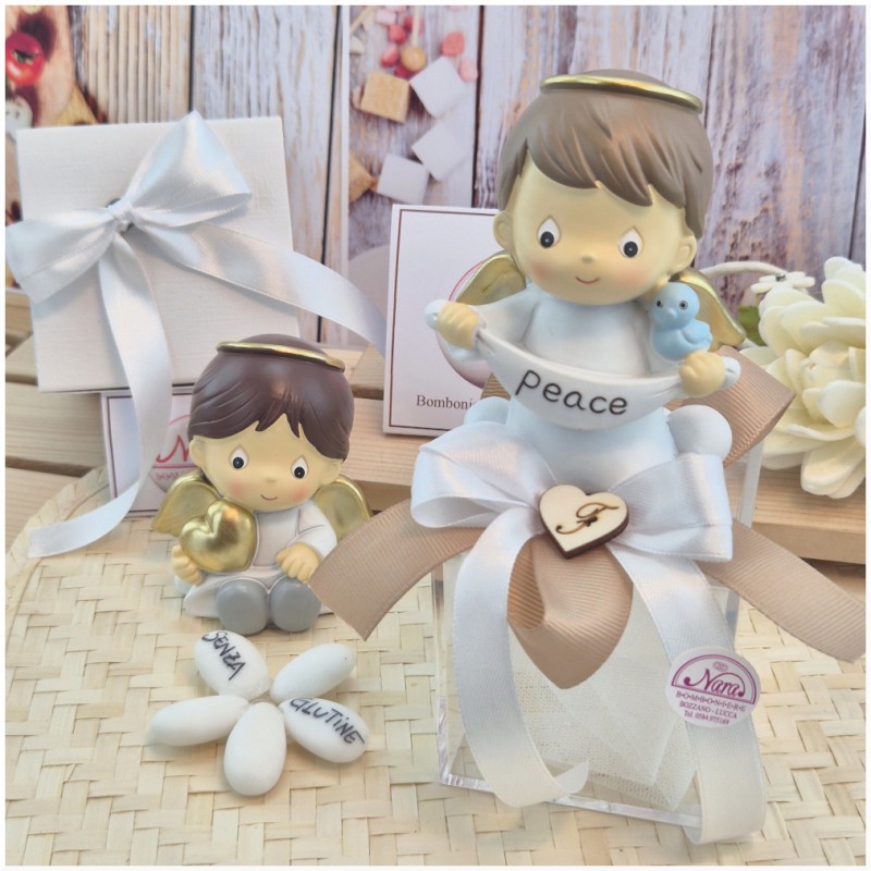 Bomboniera Battesimo e Comunione Angioletto Messaggero Grande su Scatola Cube Trasparente