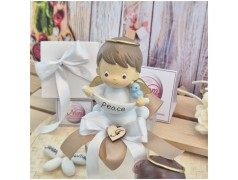 Bomboniera Battesimo e Comunione Angioletto Messaggero Grande su Scatola Cube Trasparente