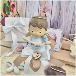 Bomboniera Battesimo e Comunione Angioletto Messaggero Grande su Scatola Cube Trasparente