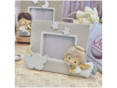 Bomboniera Battesimo e Comunione Cornice Portafoto Angioletto Custode Effetto Legno