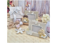 Bomboniera Battesimo e Comunione Cornice Portafoto Angioletto Custode Effetto Legno