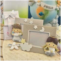 Bomboniera Battesimo Cornice Portafoto Grande Rettangolare Sogni d'Angelo con Nuvole e Stelle