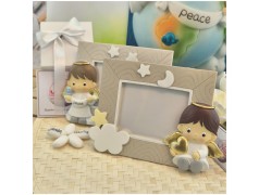 Bomboniera Battesimo Cornice Portafoto Grande Rettangolare Sogni d'Angelo con Nuvole e Stelle