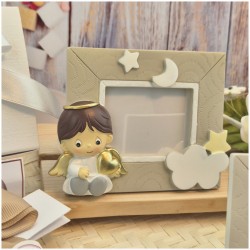 Bomboniera Battesimo Cornice Portafoto Grande Rettangolare Sogni d'Angelo con Nuvole e Stelle