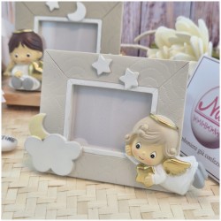 Bomboniera Battesimo Cornice Portafoto Grande Rettangolare Sogni d'Angelo con Nuvole e Stelle