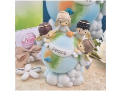 Bomboniera Battesimo e Comunione Salvadanaio Maxi Mondo della Pace con Angeli Girotondo