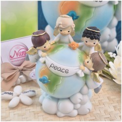 Bomboniera Battesimo e Comunione Salvadanaio Maxi Mondo della Pace con Angeli Girotondo