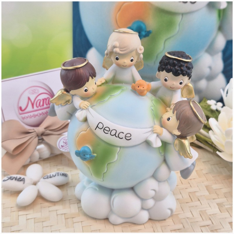 Bomboniera Battesimo e Comunione Salvadanaio Maxi Mondo della Pace con Angeli Girotondo