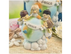 Bomboniera Battesimo e Comunione Salvadanaio Maxi Mondo della Pace con Angeli Girotondo