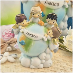 Bomboniera Battesimo e Comunione Salvadanaio Maxi Mondo della Pace con Angeli Girotondo