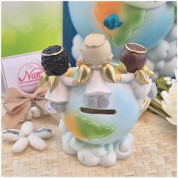 Bomboniera Battesimo e Comunione Salvadanaio Maxi Mondo della Pace con Angeli Girotondo