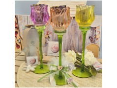 Bomboniera Matrimonio Calice Tulipano in Vetro Artistico con Gambo Verde e Scatola Regalo