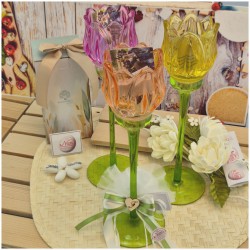 Bomboniera Matrimonio Calice Tulipano in Vetro Artistico con Gambo Verde e Scatola Regalo
