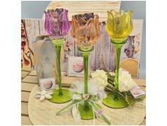 Bomboniera Matrimonio Calice Tulipano in Vetro Artistico con Gambo Verde e Scatola Regalo