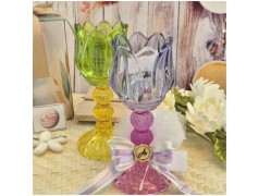 Bomboniera Comunione e Matrimonio Portacandela "Fiore di Loto" in Vetro Lavorato con Scatola