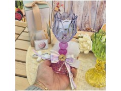 Bomboniera Comunione e Matrimonio Portacandela "Fiore di Loto" in Vetro Lavorato con Scatola