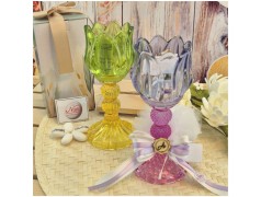 Bomboniera Comunione e Matrimonio Portacandela "Fiore di Loto" in Vetro Lavorato con Scatola