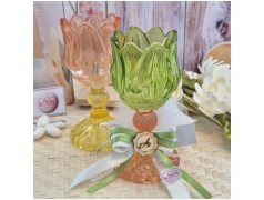 Bomboniera Comunione e Matrimonio Portacandela Tulipano in Vetro Lavorato con Scatola