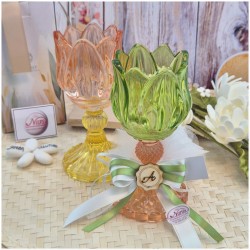 Bomboniera Comunione e Matrimonio Portacandela Tulipano in Vetro Lavorato con Scatola