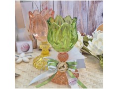 Bomboniera Comunione e Matrimonio Portacandela Tulipano in Vetro Lavorato con Scatola