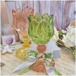 Bomboniera Comunione e Matrimonio Portacandela Tulipano in Vetro Lavorato con Scatola