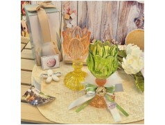 Bomboniera Comunione e Matrimonio Portacandela Tulipano in Vetro Lavorato con Scatola