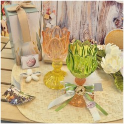 Bomboniera Comunione e Matrimonio Portacandela Tulipano in Vetro Lavorato con Scatola