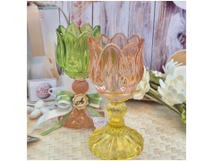 Bomboniera Comunione e Matrimonio Portacandela Tulipano in Vetro Lavorato con Scatola