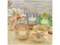 Bomboniera Matrimonio e Comunione Candela in Vetro Fiore di Luce Colorato con Scatola Regalo