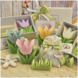 Bomboniera Matrimonio e Comunione Set Spring Box con Candela Tulipano Media e Sacchetto