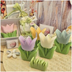 Bomboniera Matrimonio e Comunione Set Spring Box con Candela Tulipano Media e Sacchetto