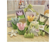 Bomboniera Matrimonio e Comunione Set Spring Box con Candela Tulipano Media e Sacchetto