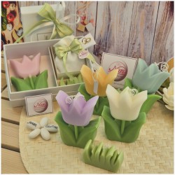 Bomboniera Matrimonio e Comunione Set Spring Box con Candela Tulipano Media e Sacchetto