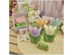 Bomboniera Matrimonio e Comunione Set Spring Box con Candela Tulipano Media e Sacchetto