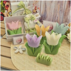 Bomboniera Matrimonio e Comunione Set Spring Box con Candela Tulipano Media e Sacchetto
