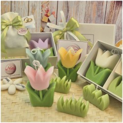 Bomboniera Matrimonio e Comunione Set Spring Box con Candela Tulipano Grande e Sacchetto