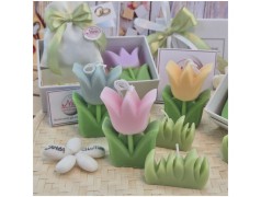 Bomboniera Matrimonio e Comunione Set Spring Box con Candela Tulipano Grande e Sacchetto