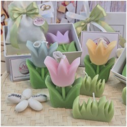 Bomboniera Matrimonio e Comunione Set Spring Box con Candela Tulipano Grande e Sacchetto